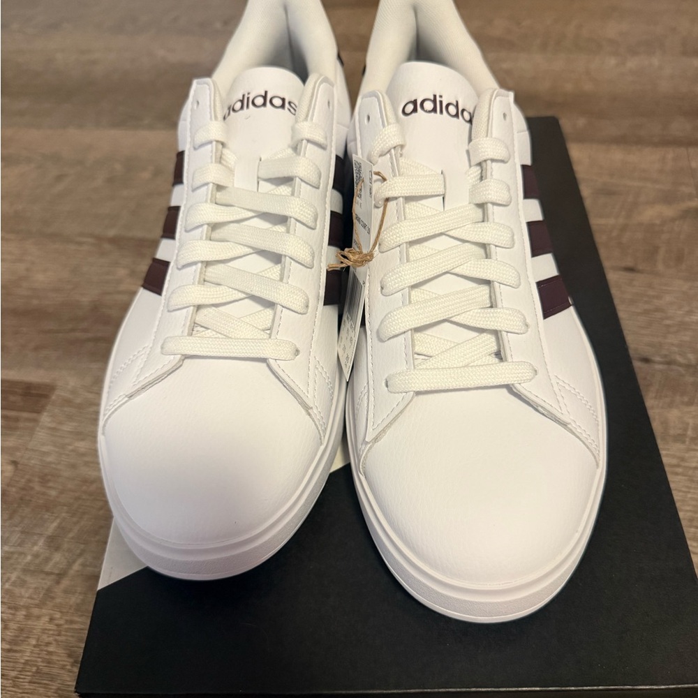 Adidas womens grand court 2.0 White Sneakers with brown Stripes - Picture 2 of 3
